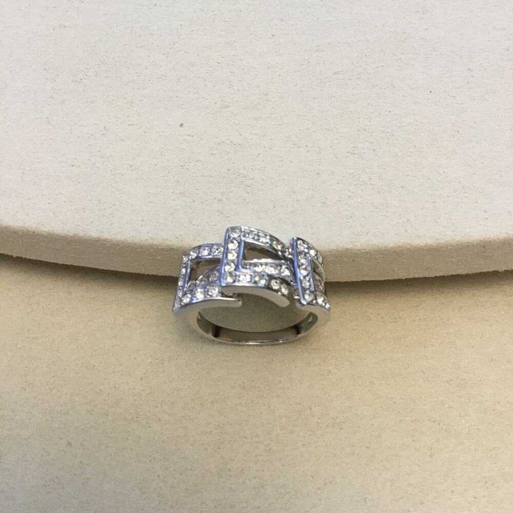 Silver Trio-Crystal Rows Ring